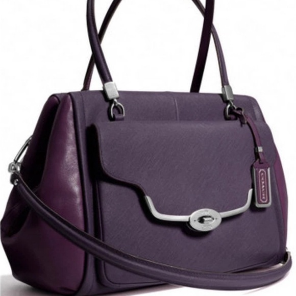 Coach Madison Saffiano Madeline Satchel Silver Violet Purple - Picture 2 of 15